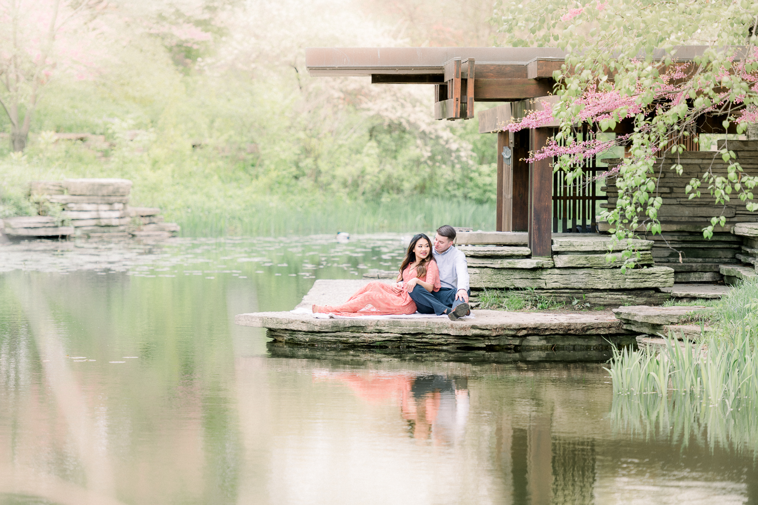 Romantic couple at Alfred Caldwell Lily Pool