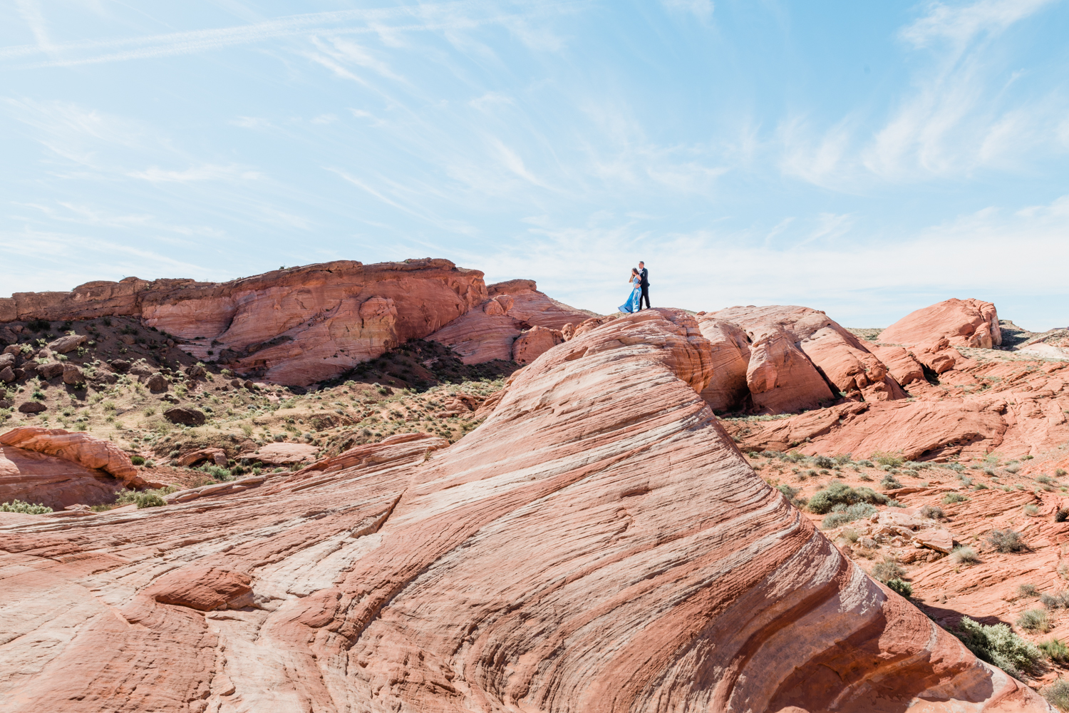 Couple at the top of a canyon at Valley of the Fire for Las Vegas Engagement