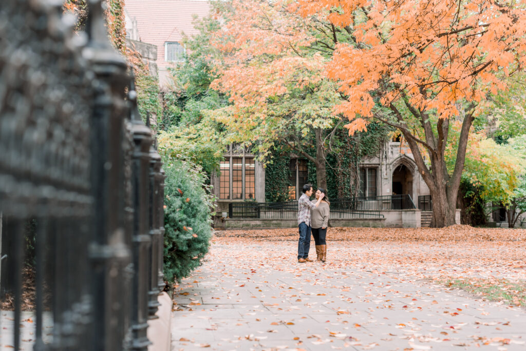 University of Chicago campus gothic buildings and courtyard in th fall